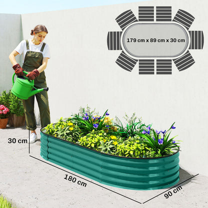 Galvanised Raised Garden Bed, Metal Planter Box with Safety Edging, for Flowers, Herbs, Succulents, Light Green