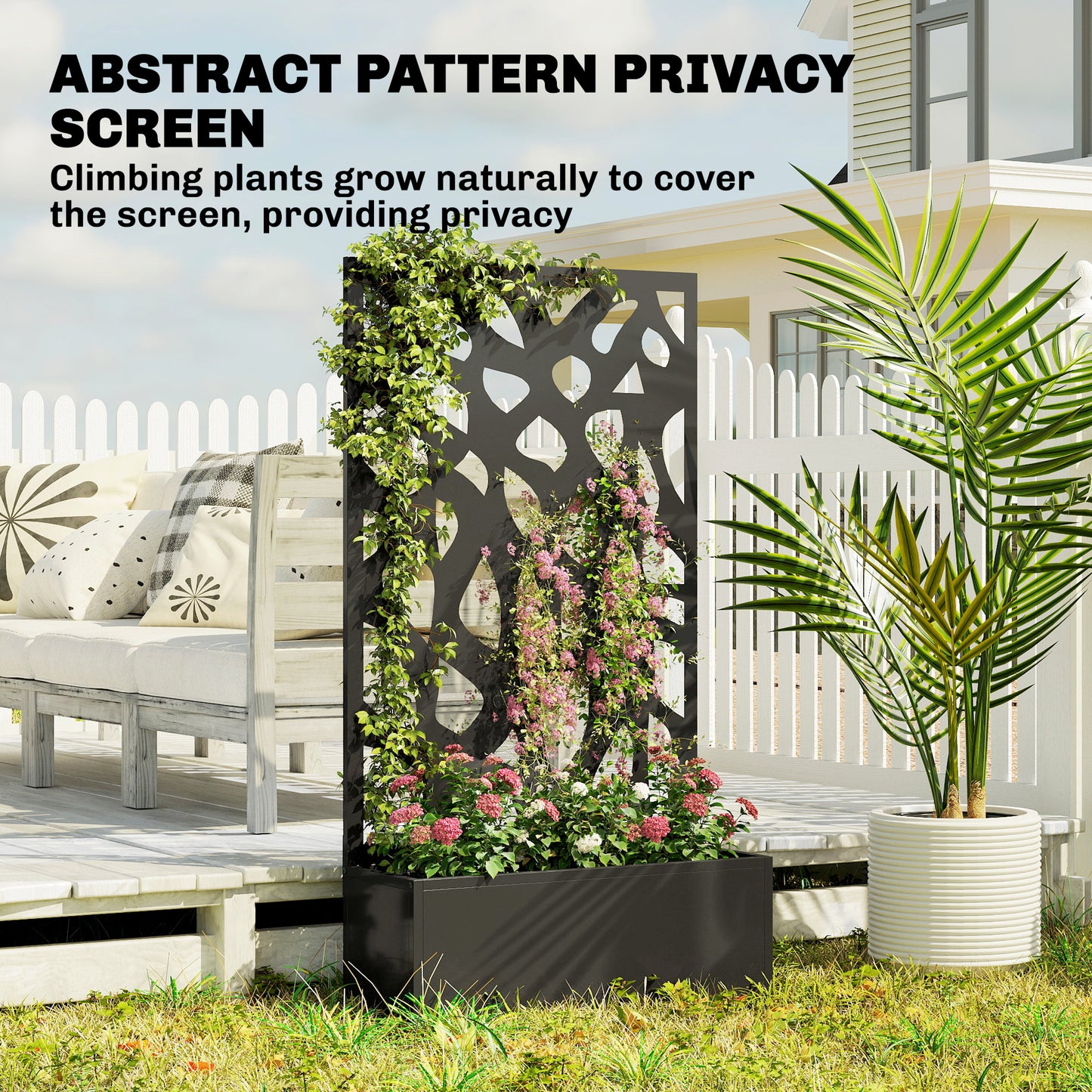 Metal Raised Garden Bed with Trellis, Outdoor Planter Box with Privacy Screen, Elevated Garden Box for Climbing Plants