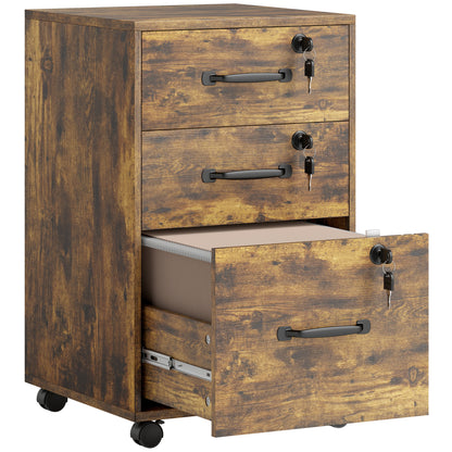 Three Drawer Wood-Effect Filing Cabinet - Rustic Brown
