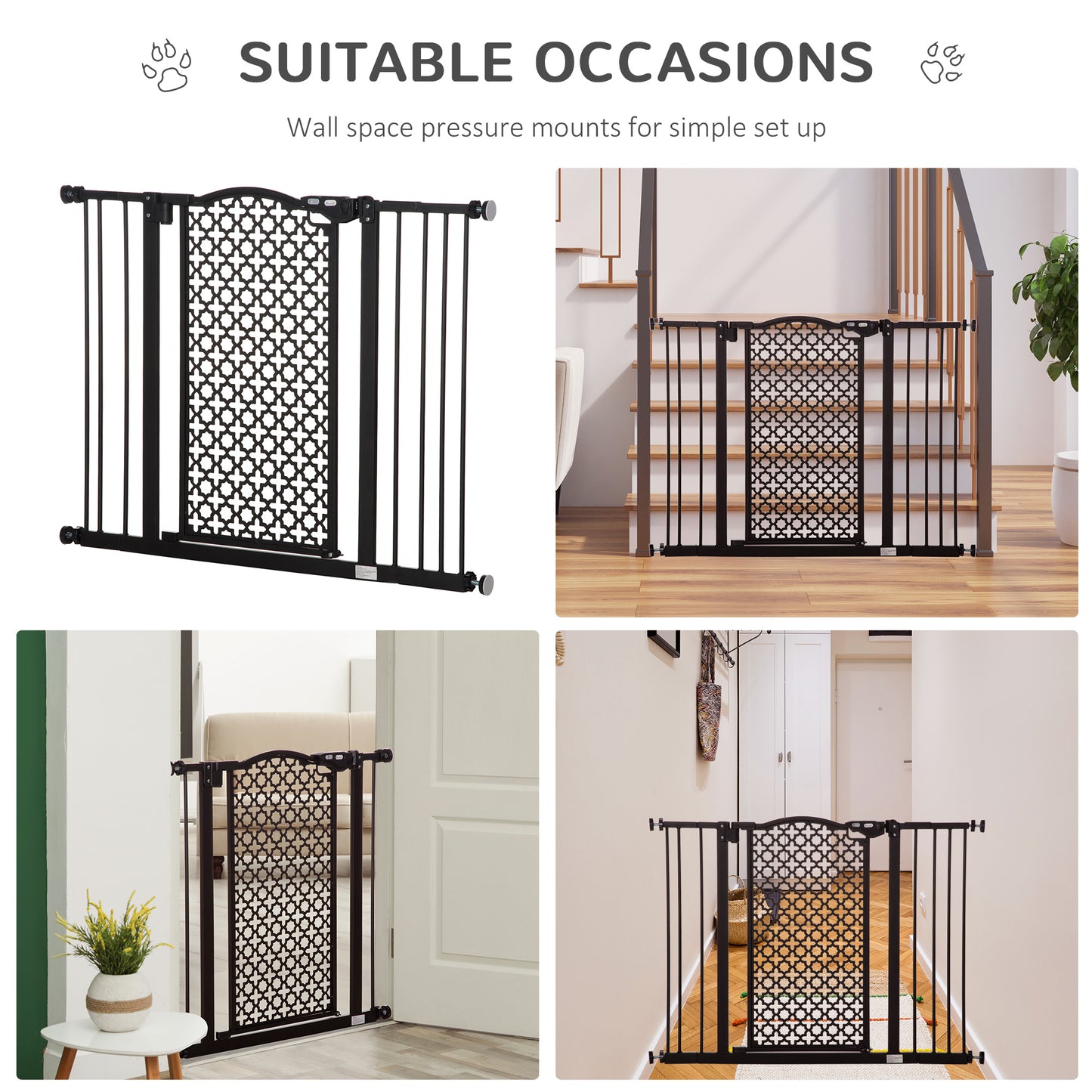 74-105cm Pet Safety Gate Stair Barrier, with Auto Close, Double Locking - Black