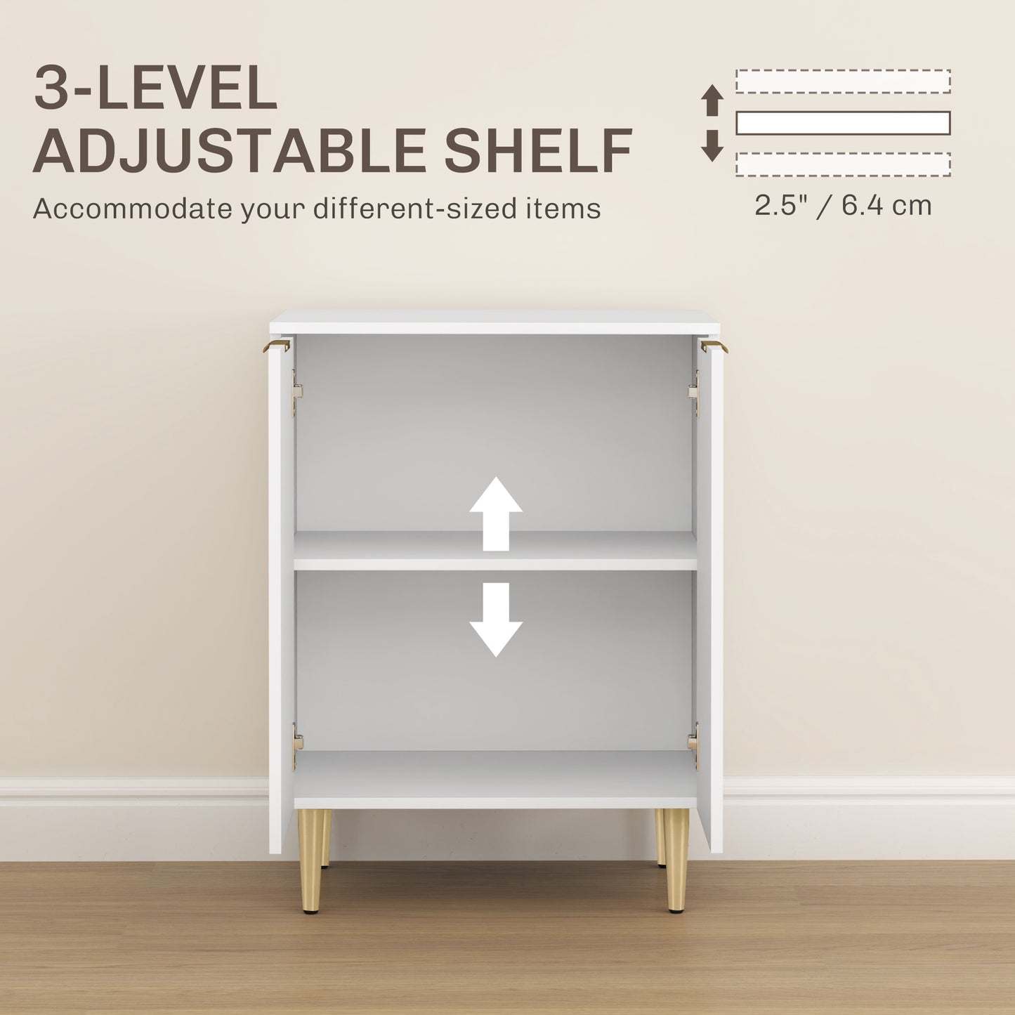 Sideboard Buffet Cabinet, Modern Kitchen Storage Cabinet with Adjustable Shelf and Metal Legs, White