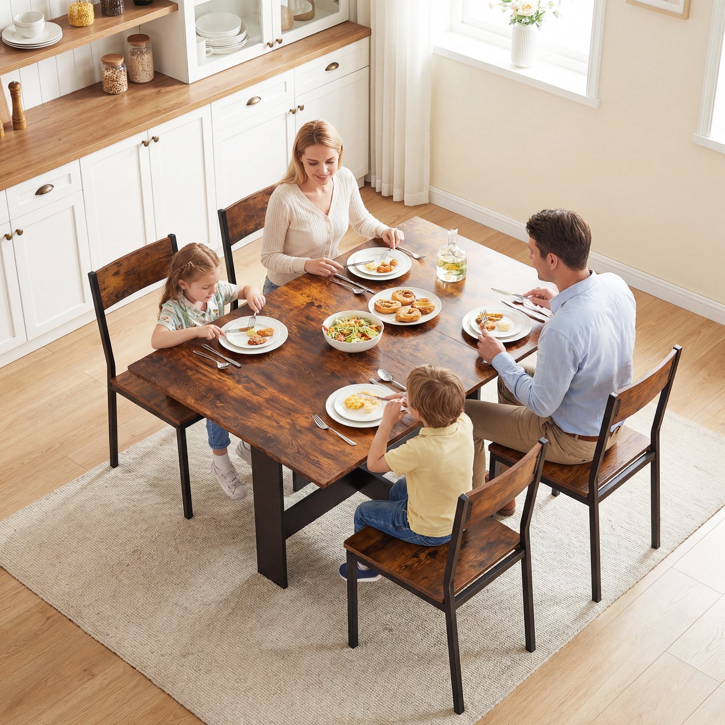 Folding Dining Table, Space-Saving Drop Leaf Kitchen Table for 4-6 People Rustic Brown