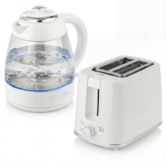 Kettle and Toaster Set, 1.7L 3000W Rapid Kettle with Limescale Filter, 2 Slice Toaster with 7 Browning Controls, Cream