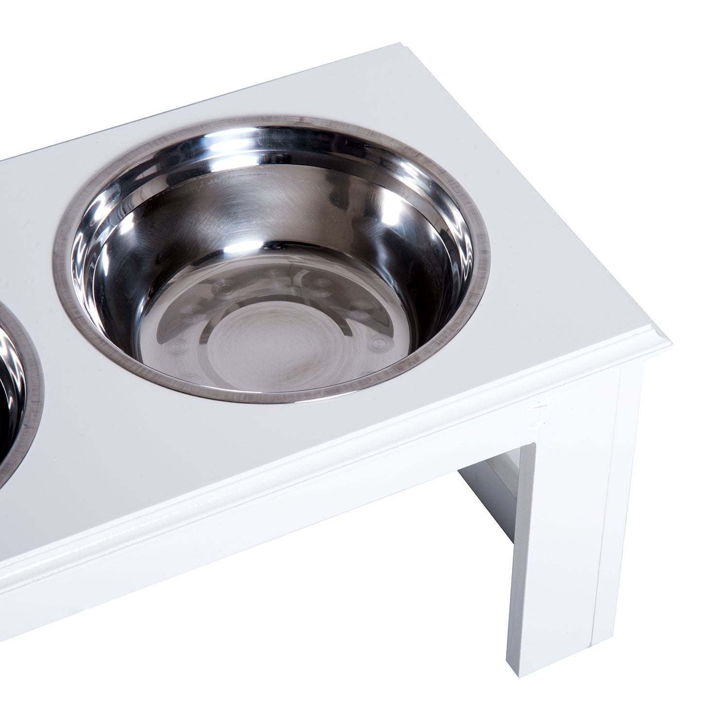 Raised Dog Feeding Bowls with Stand, Stainless Steel for Medium Dog, 58L x 31W x 25H cm - White