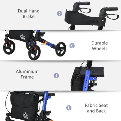 Portable Rollator Walker with 6 Adjustable Height and Dual Brakes for travel and Dailt Use, Blue