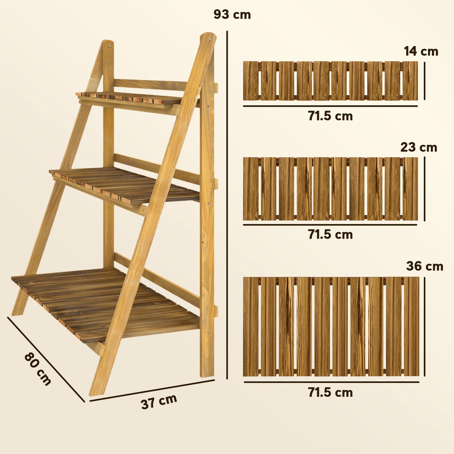 Wooden Folding Flower Pot Stand 3 Tier Garden Planter Display Ladder Gardener Storage Shelves Rack Herb Holder (80L x 37W x 9
