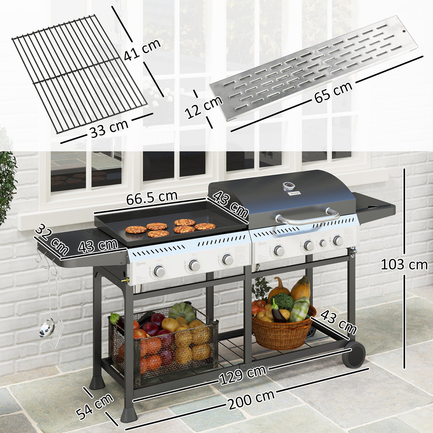 17kW Deluxe Duo Gas BBQ, with Grill, Plancha and Side Burner - Black