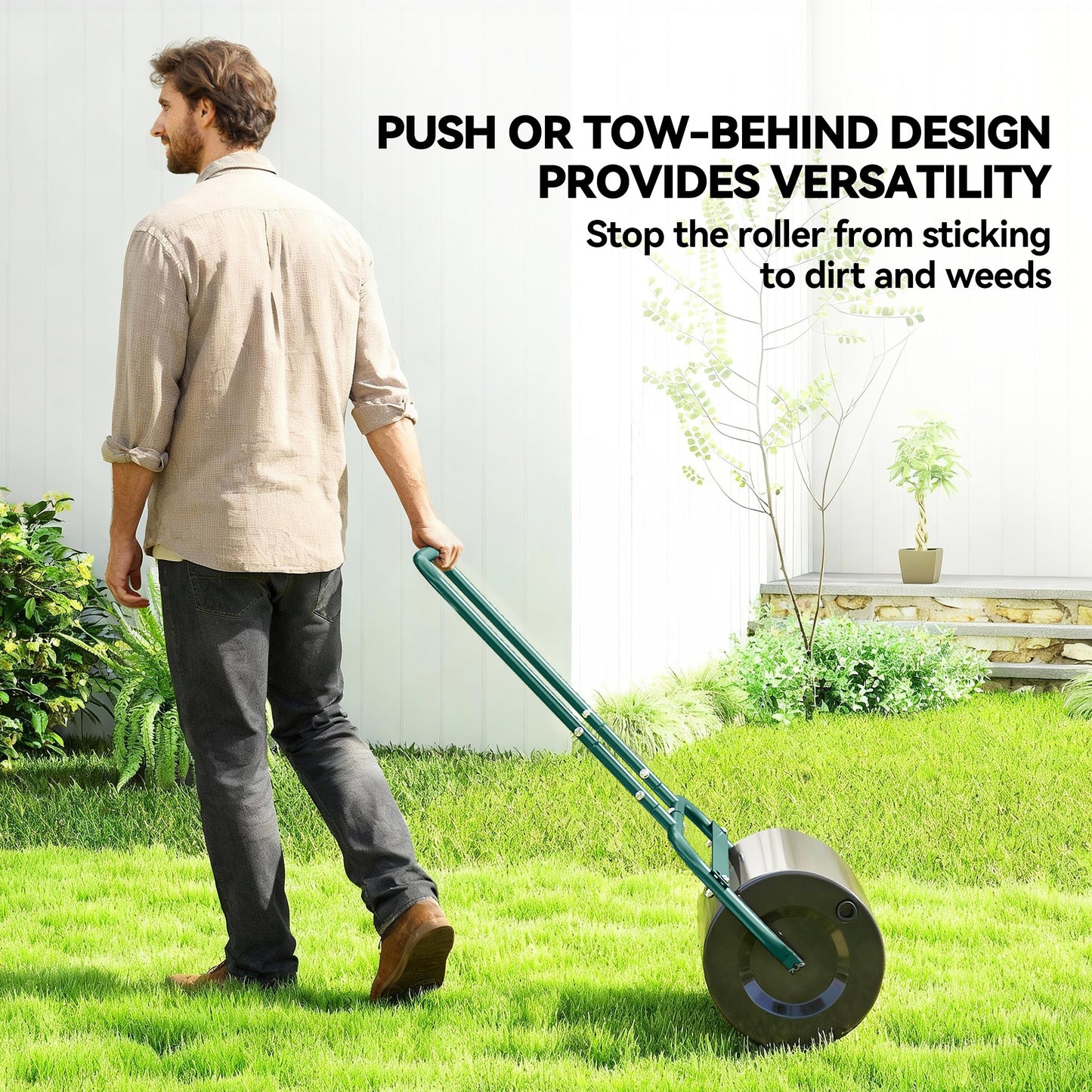 38L Fillable Cylinder Steel Lawn Roller - Dark Green