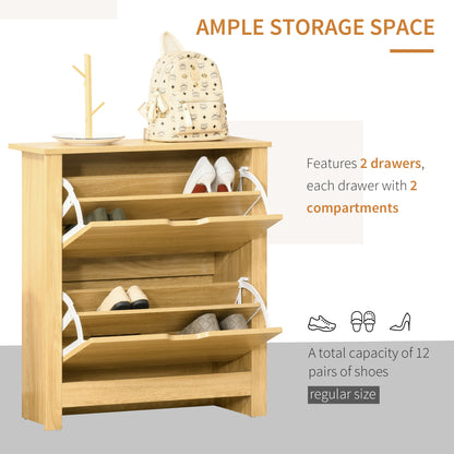 Narrow Shoe Cabinet, Space Saving Shoe Storage Cabinet with 2 Flip Drawers and Adjustable Shelves for 6-12 Pairs of Shoes for