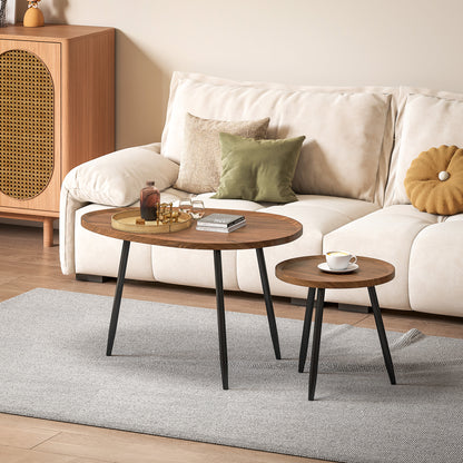 Nesting Coffee Table Set of 2, 80cm Modern Stacking End Side Table with Metal Legs for Living Room Bedroom Office