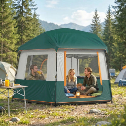 Cabin Tent Easy Setup 3000mm Waterproof Camping Tent 4 Person with Carrying Bag Green