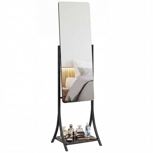 Free Standing Dressing Mirror, Full Length Mirror with Adjustable Angle, Storage Shelf for Living Room, Bedroom, Hallway
