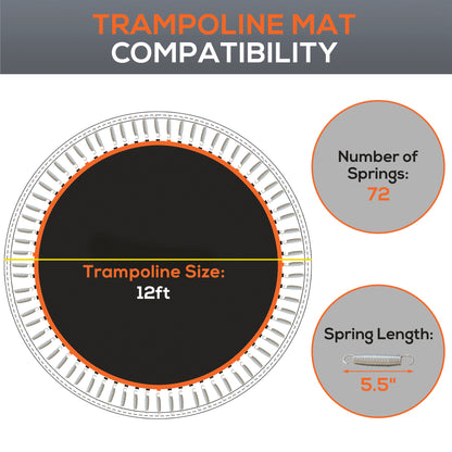 Replacement Trampoline Mat with Spring Pull Tool, 72 V-Hooks, for 12ft Trampoline using 14cm Springs, Orange