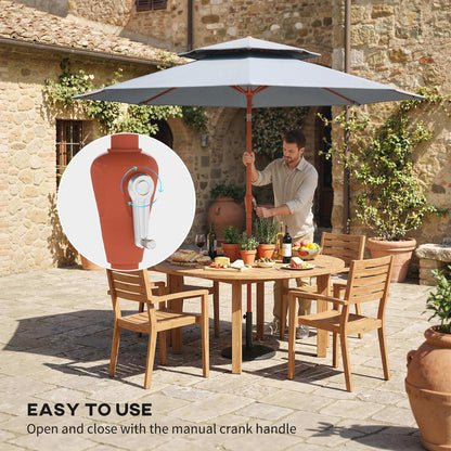 2.7 m Garden Parasol with Double Top Outdoor Market Table Umbrella with Crank System, Light Grey