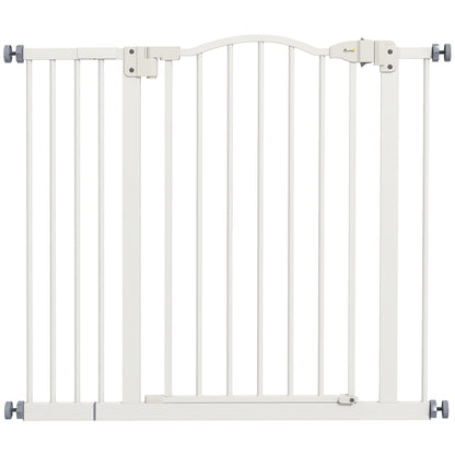 Metal 74-94cm Adjustable Pet Gate Safety Barrier w/ Auto-Close Door White