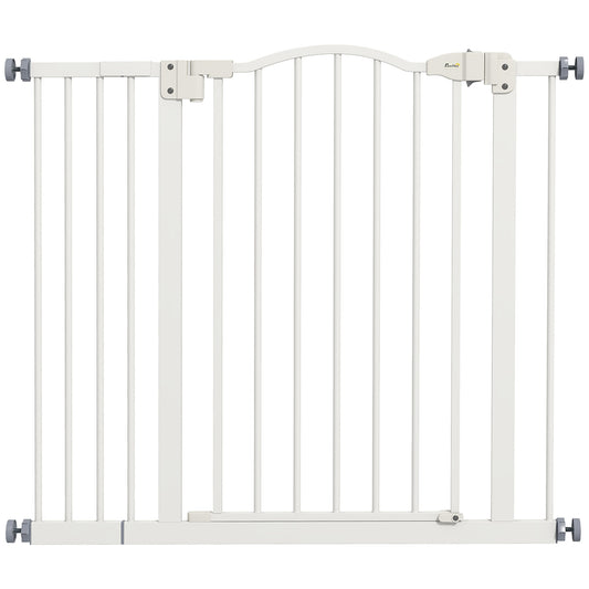 Metal 74-94cm Adjustable Pet Gate Safety Barrier w/ Auto-Close Door White