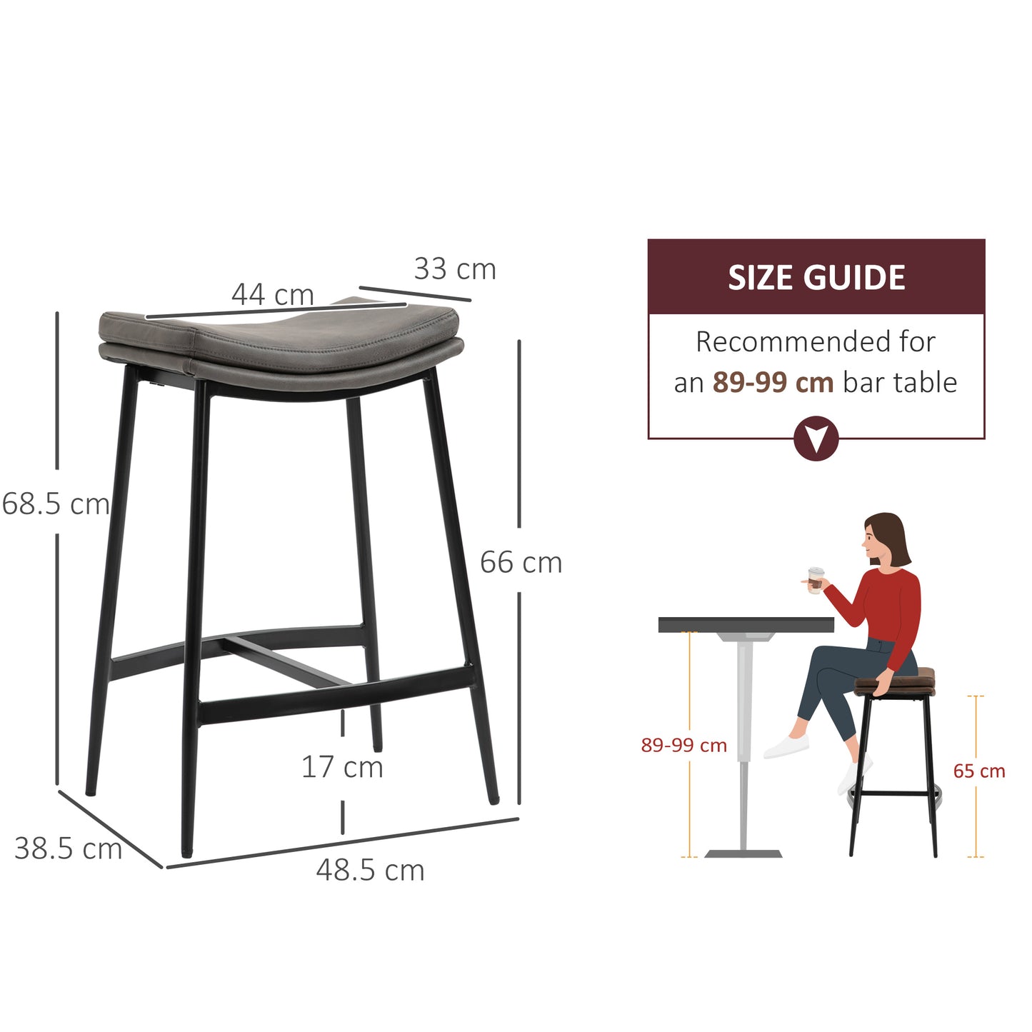 Breakfast Bar Stools Set of 2, Microfibre Upholstered Barstools