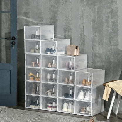 18PCS Clear Shoe Box, Plastic Stackable Shoe Storage Box for UK/EU Size up to 8.5/43 with Magnetic Door for Women/Men