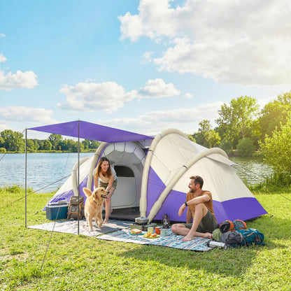 Inflatable Tent 2 Bedroom Tunnel Design Windproof Air Tent with Carry Bag for 4 Person