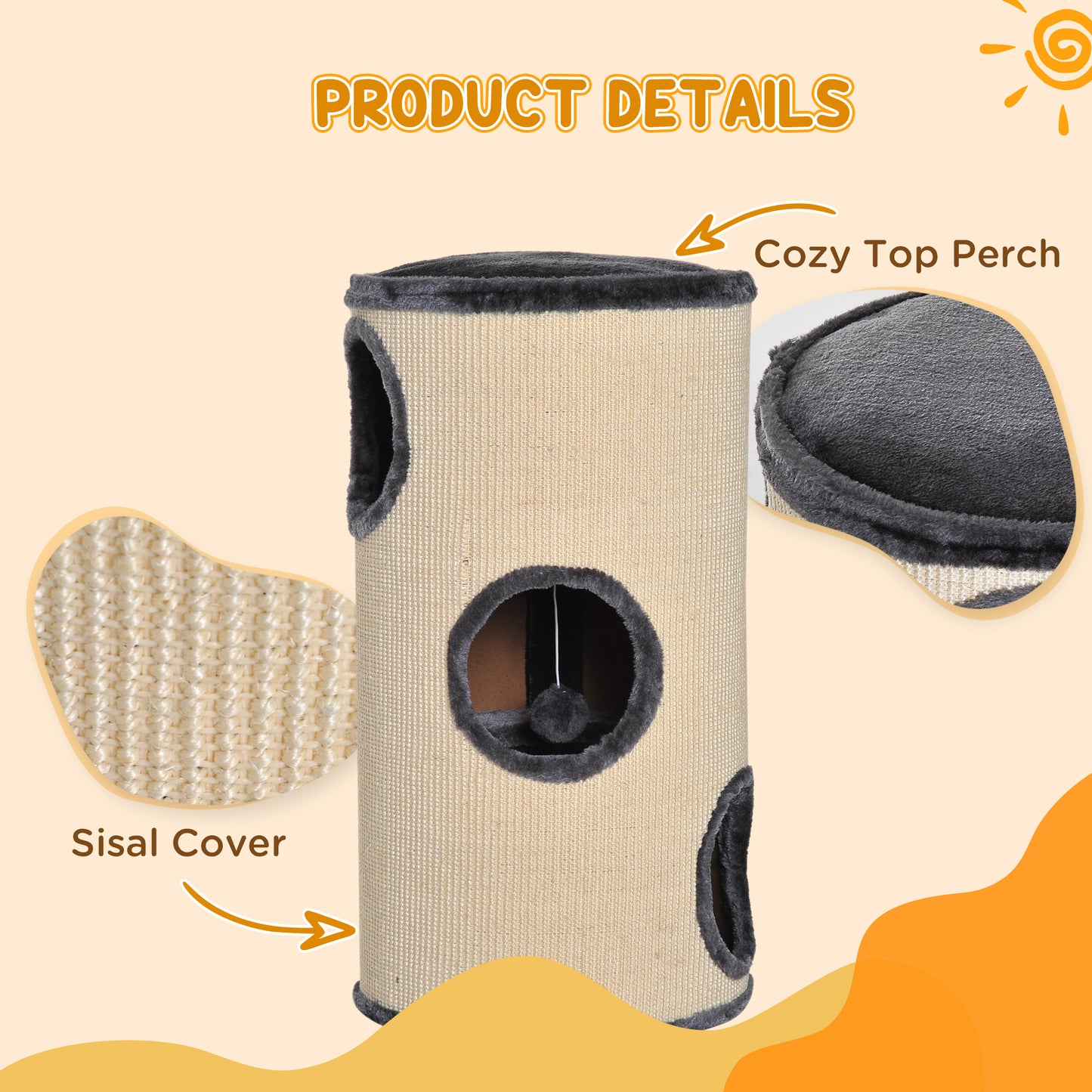 70cm Height Cat Post Tree Scratching Barrel Sisal Activity Center Condo Kitten Bed Scratcher Climbing Climber Play House for