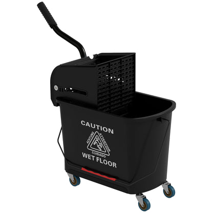 20L Compact Mop Bucket on Wheels, with Water Separation Panel - Black