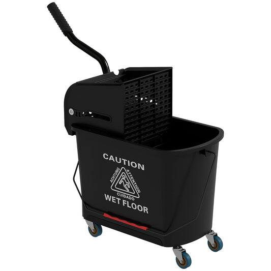 20L Compact Mop Bucket on Wheels, with Water Separation Panel - Black
