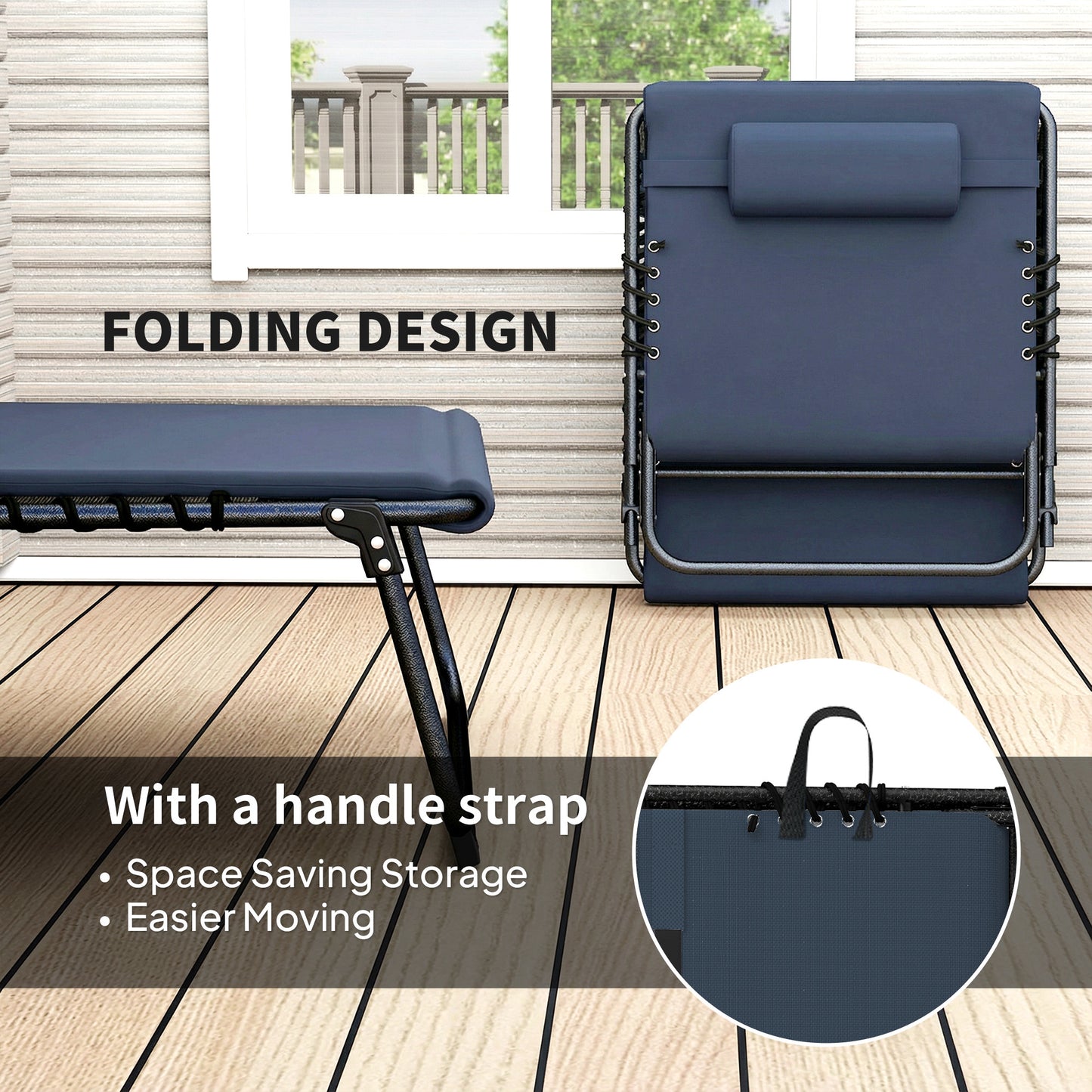 Set of Two Reclining Sun Loungers - Dark Blue