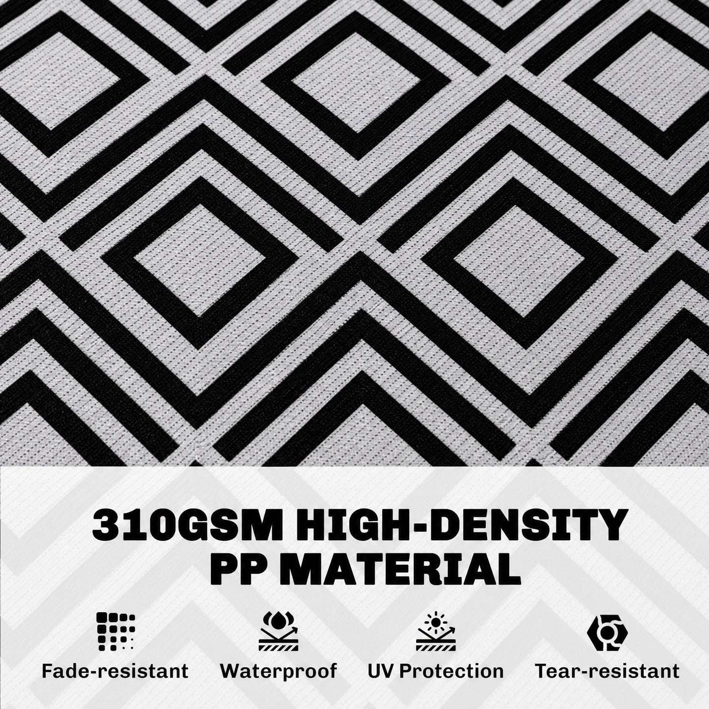Reversible Outdoor Rug, Plastic Straw Mat w/ Carry Bag Ground Stakes for Garden RV Picnic Beach Camping 182x274cm Black