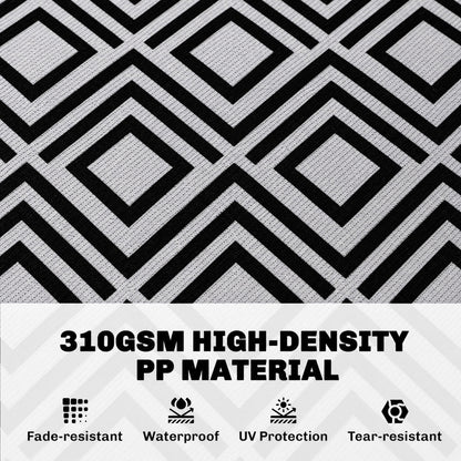 Reversible Outdoor Rug, Plastic Straw Mat w/ Carry Bag Ground Stakes for Garden RV Picnic Beach Camping 182x274cm Black