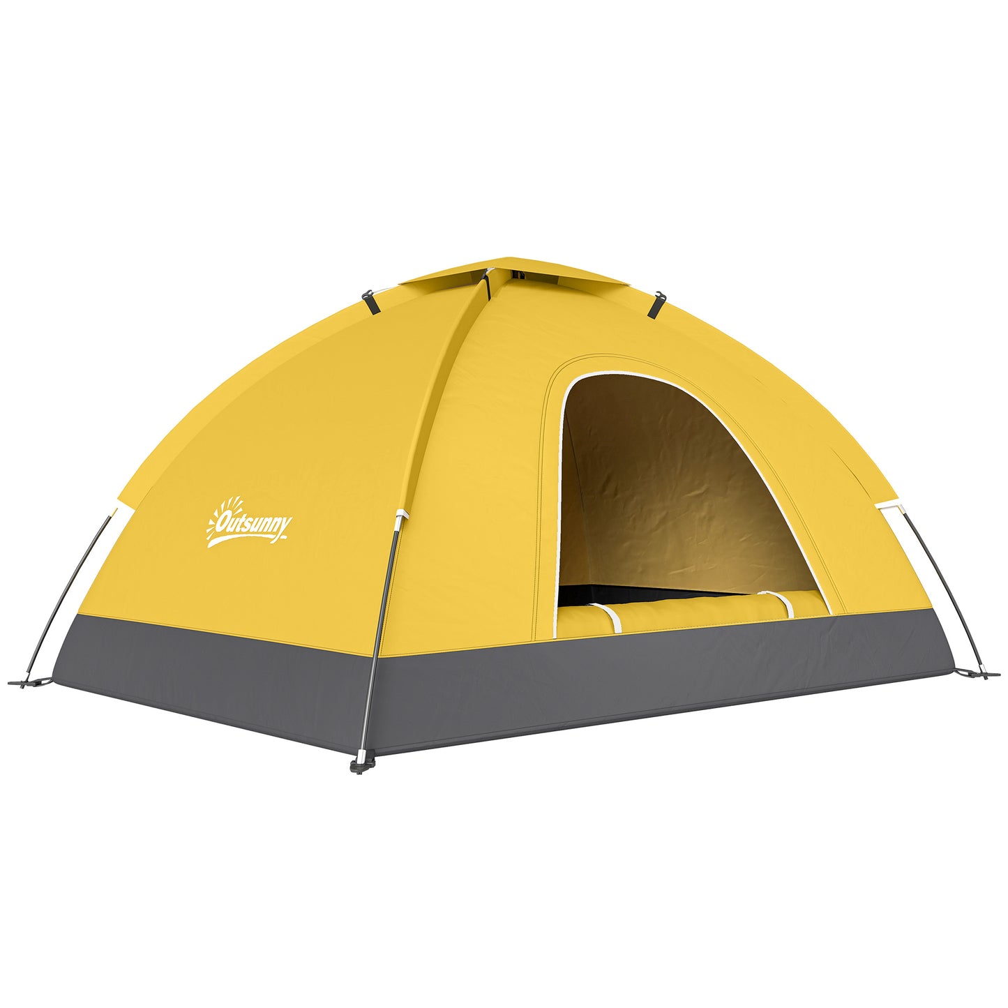 2 Person Camping Tent, Dome Tent with Zipped Doors, Storage Pocket, Portable Handy Bag, Yellow