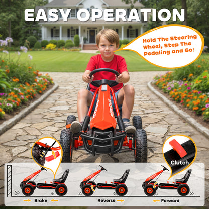 Kids Pedal Go Kart with Adjustable Seat, EVA Tyres, Manual Clutch, Brake, Go Kart for Kids 3-8 Years, Red