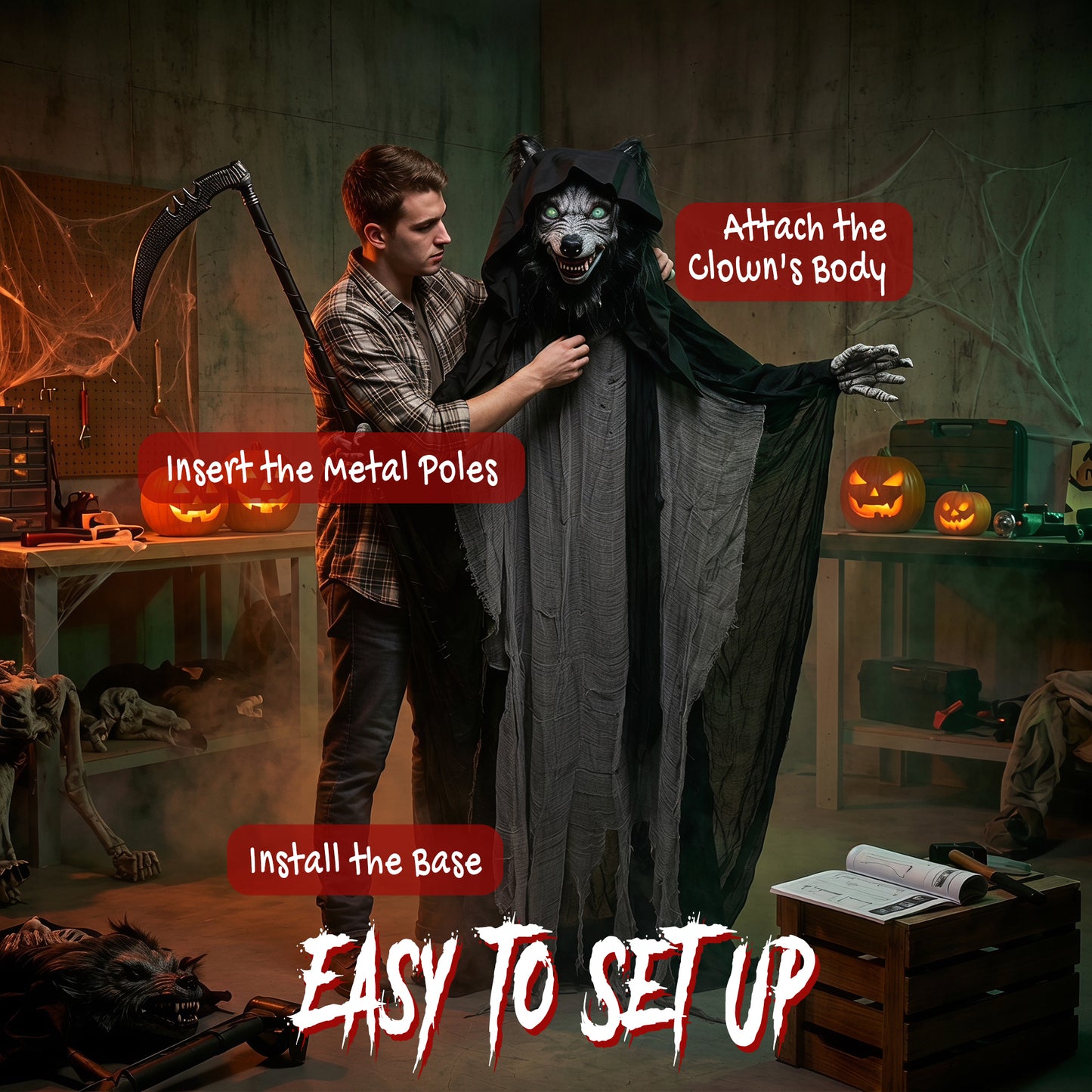 Halloween Standing Werewolf Animated Decoration with Light-Up Eyes, Sound and Touch Activated