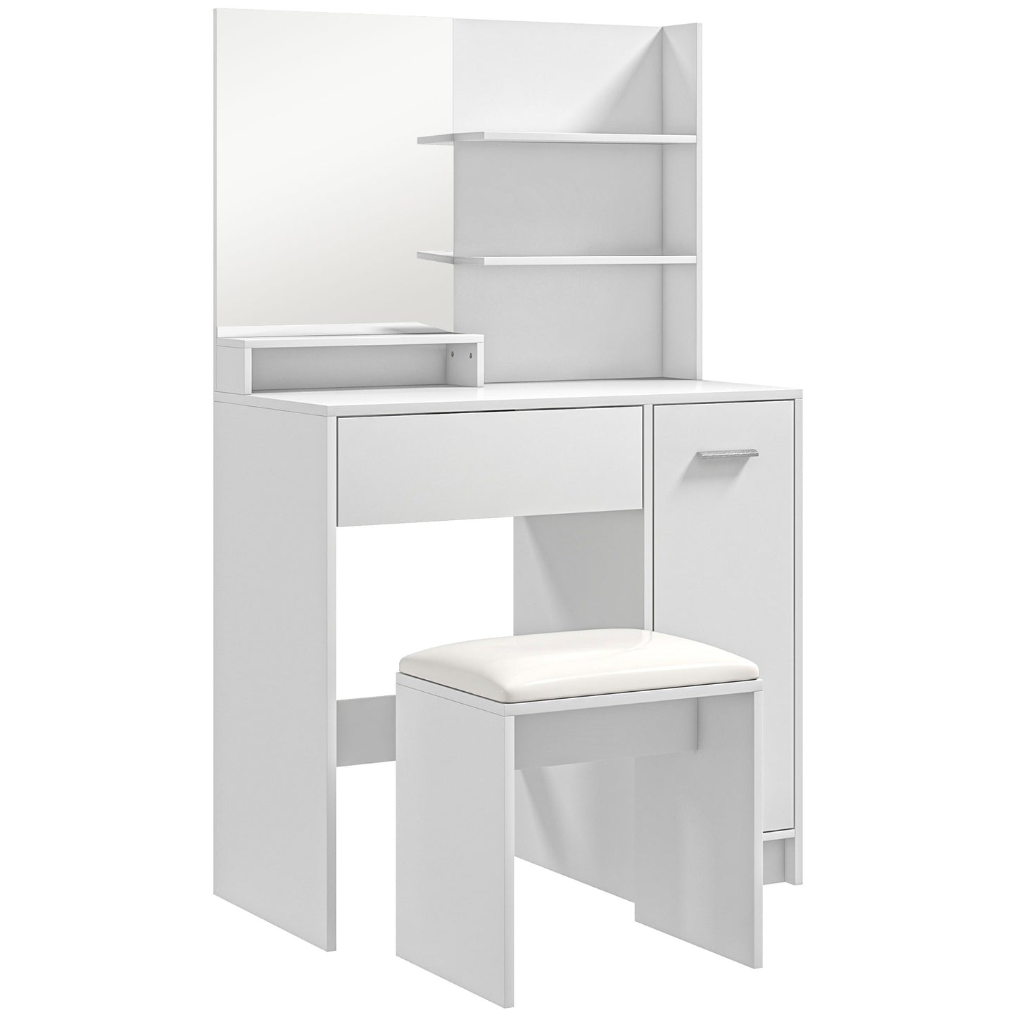 Dressing Table and Stool Set, with Storage - White