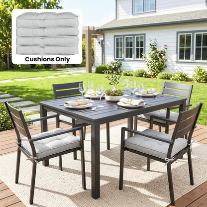 Set of 4 Garden Seat Cushion with Ties, 42 x 42cm Replacement Dining Chair Seat Pad, Light Grey