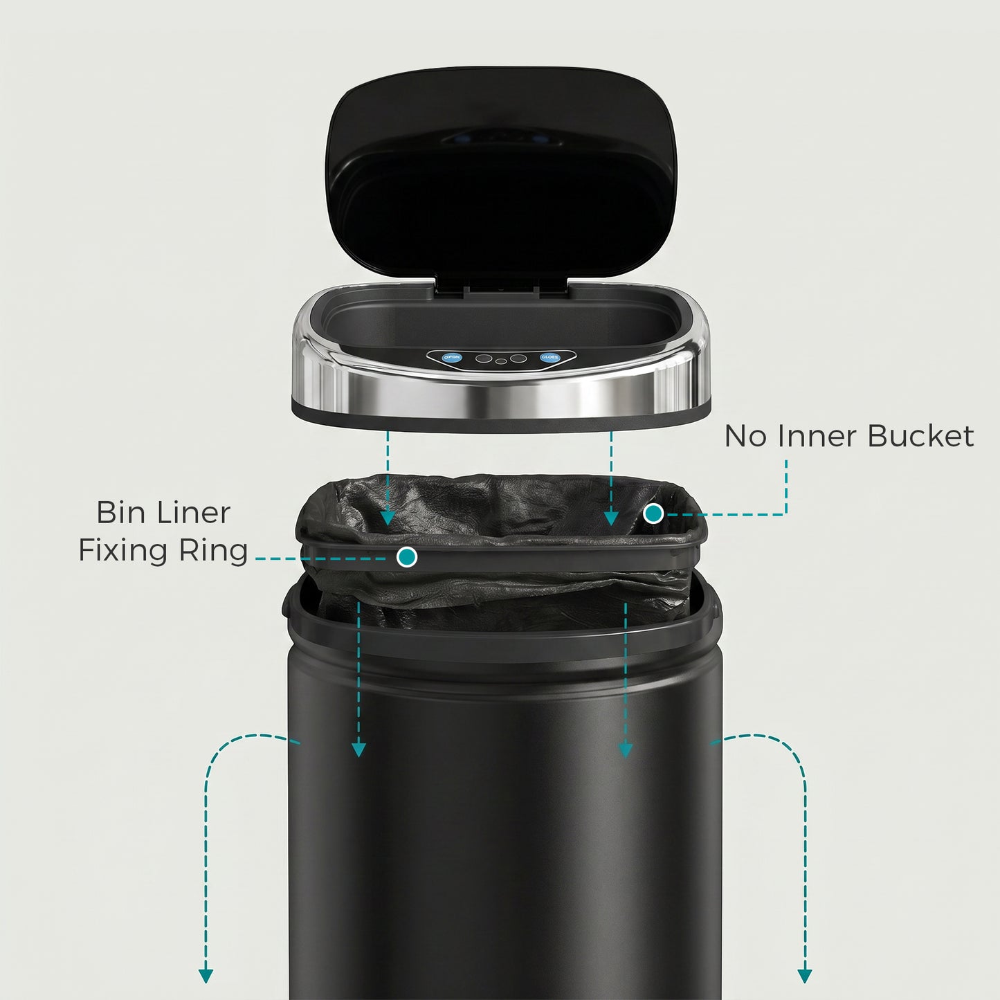 42L Automatic Motion Sensor Rubbish Bin with Fingerprint Resistant, Stainless Steel, Black