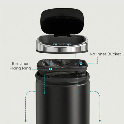 42L Automatic Motion Sensor Rubbish Bin with Fingerprint Resistant, Stainless Steel, Black
