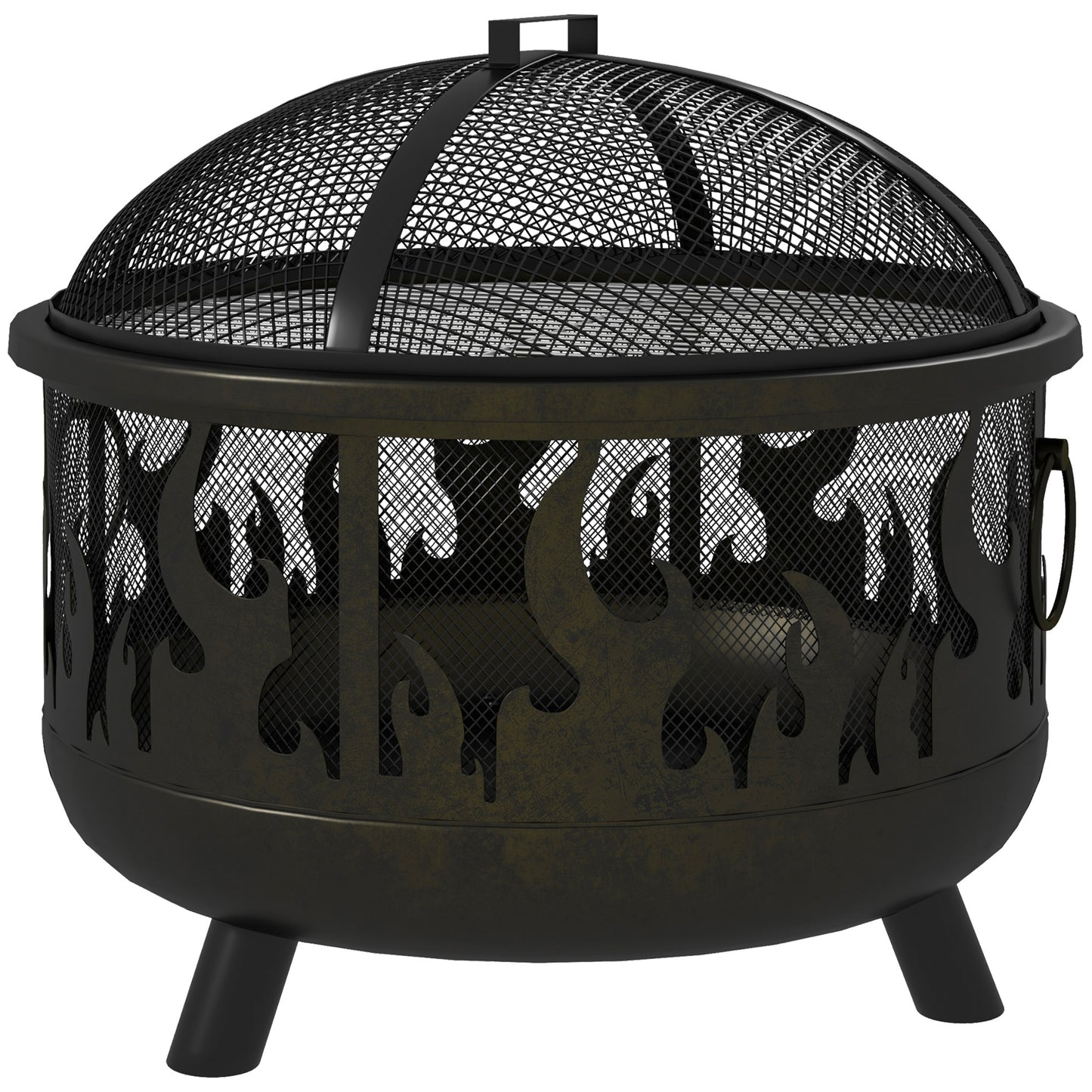 Steel Fire Pit BBQ, with Poker - Black