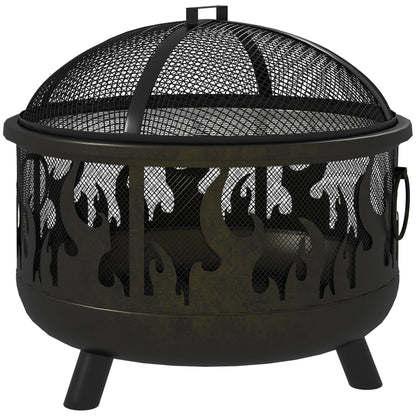 Steel Fire Pit BBQ, with Poker - Black