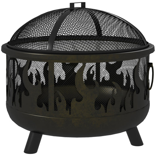 Steel Fire Pit BBQ, with Poker - Black