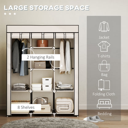 Fabric Wardrobe, with Rails and Shelves - Cream White