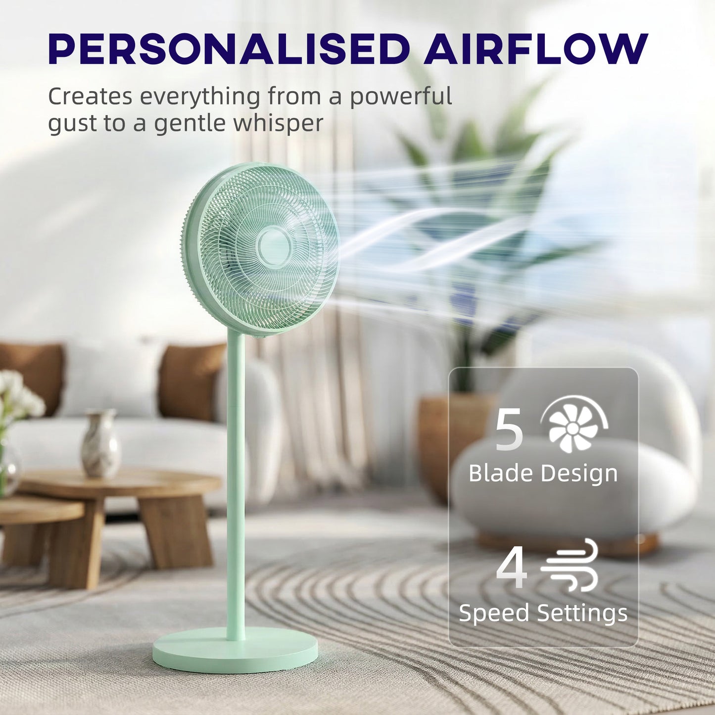 40 cm Standing Fan, Cooling Floor Fan with 80° Oscillating, Adjustable Tilt and Height, 4 Speed, Remote Control, Green