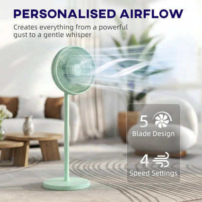 40 cm Standing Fan, Cooling Floor Fan with 80° Oscillating, Adjustable Tilt and Height, 4 Speed, Remote Control, Green