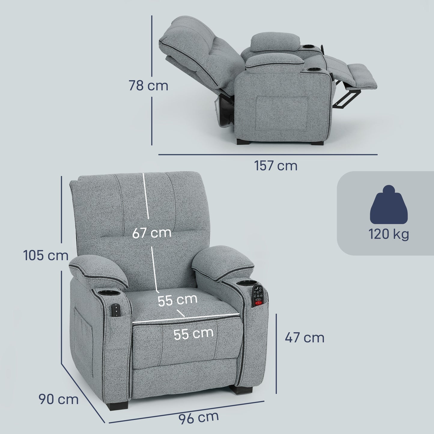 Electric Massage Recliner Armchair with Vibration, Heat, Whisper-Quiet Motor, Memory Function