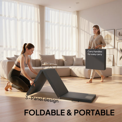 Gymnastics Mat, Tri-Fold Crash Exercise Pad, 6FT 2" Thick Foldable Workout Mat with Handles for Home Training, Grey