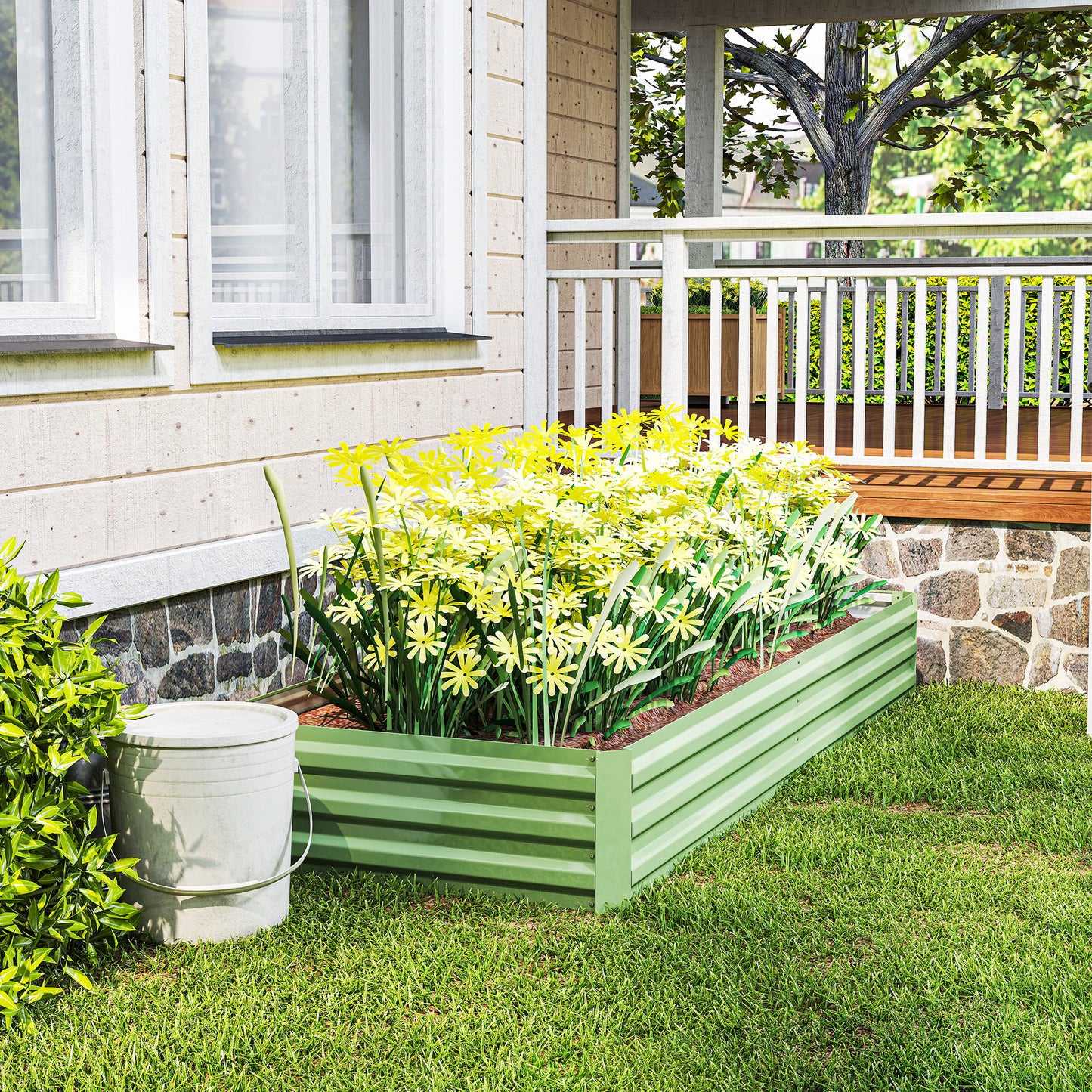 Metal Raised Garden Bed Planter Box Outdoor Planters for Growing Flowers, Herbs, Green, Light Green