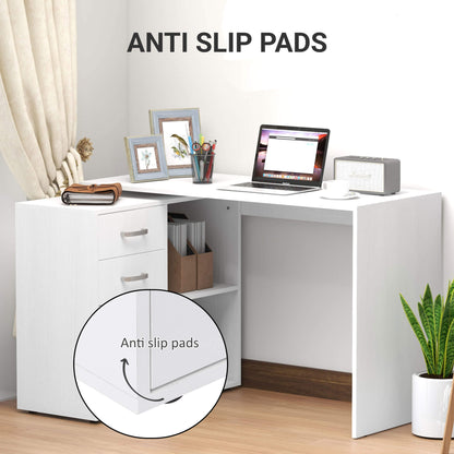 L Shaped Computer Desk, Reversible Home Office Desk with Drawers, File Cabinet and Storage Shelves, Study Table