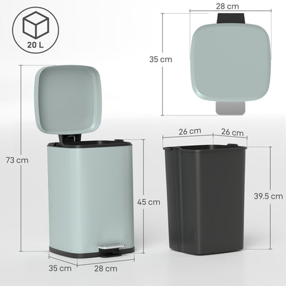 20L Modern Boxy Metal Home Kitchen Bin - Light Green