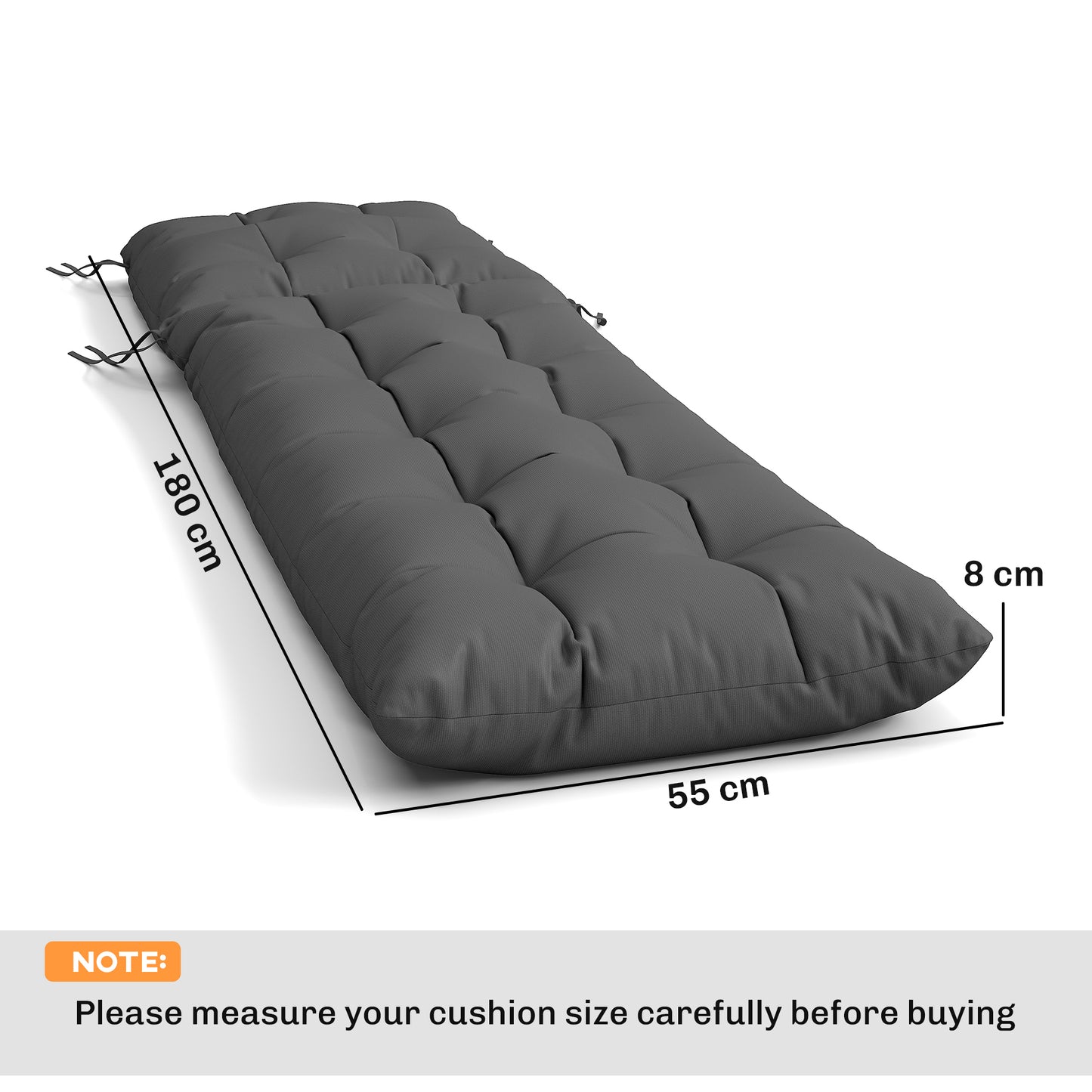 Sun Lounger Cushions Only, Garden Lounge Chair Cushions Set of 2, Sunbed Replacement Pads with 4 Ties, Dark Grey
