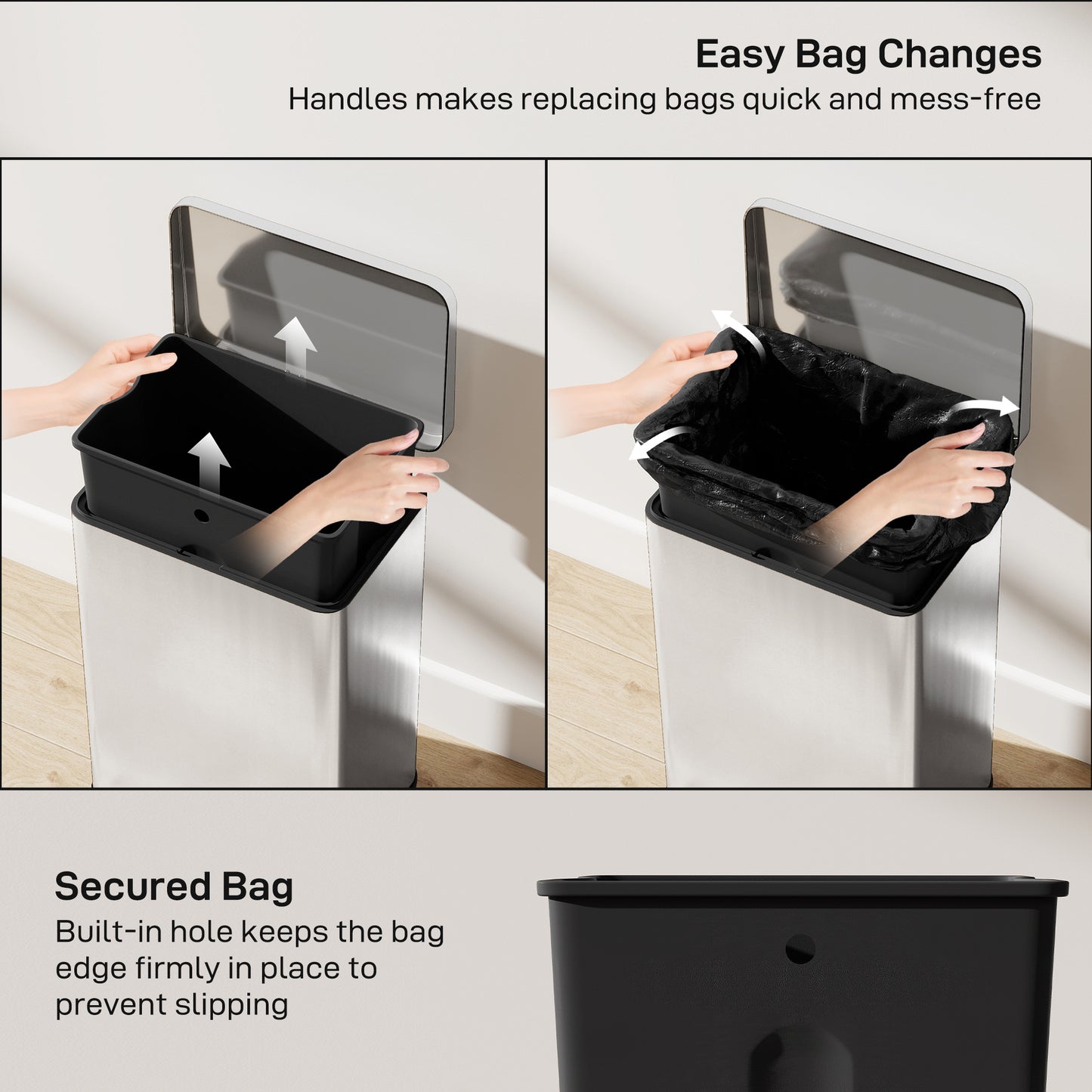 20L Kitchen Bin with Soft-Close Lid and Stay-Open Function