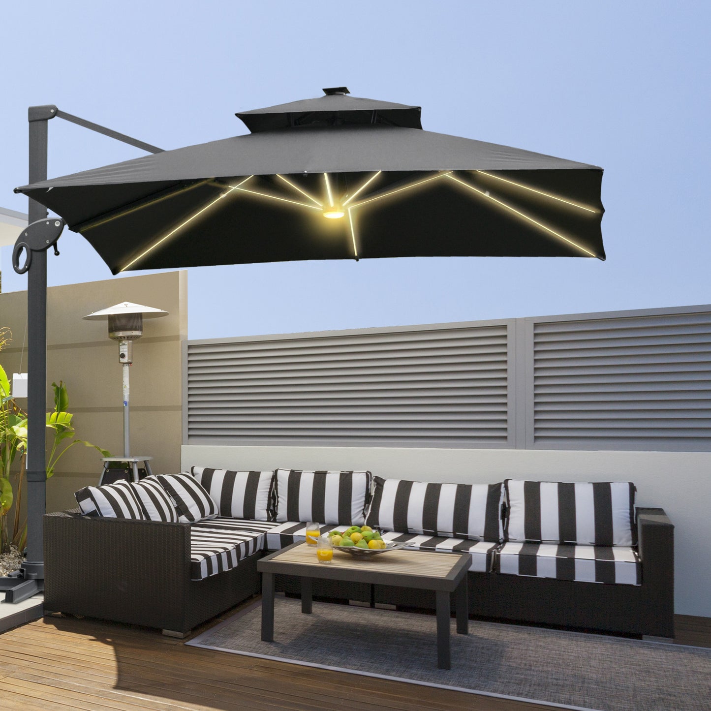 3 x 3(m) Aluminum Sun Square Canopy Top w/ Adjustable Pole Angle Dark Grey